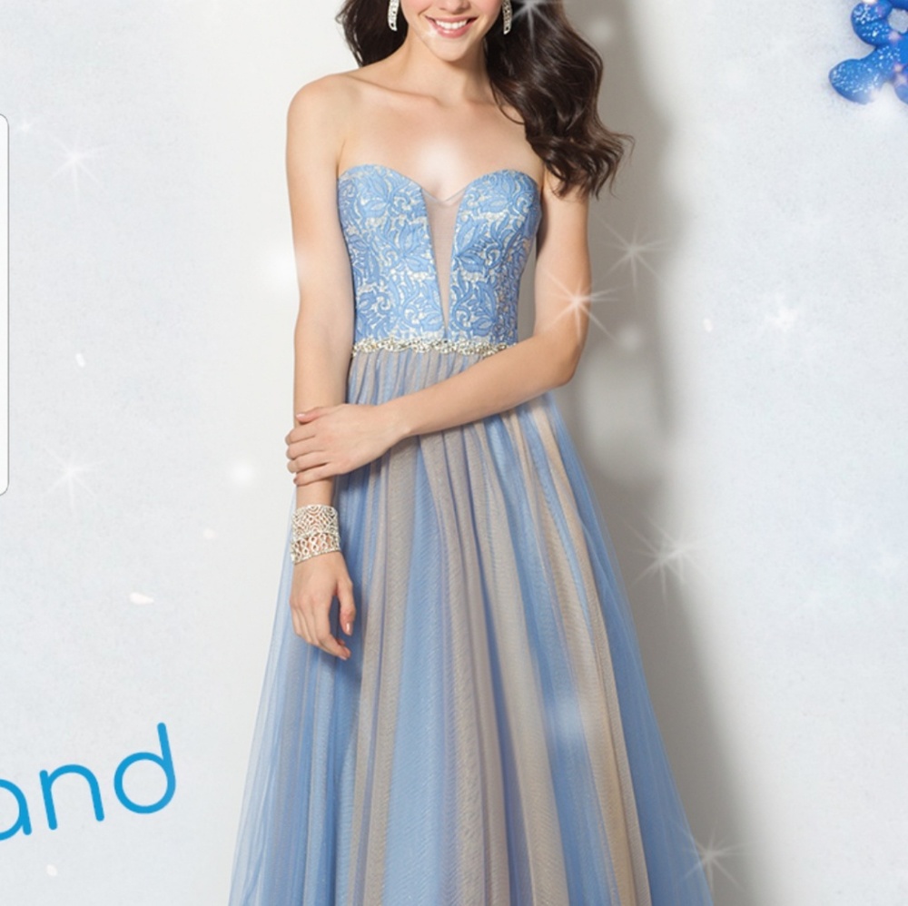 Light Blue Embellished Evening Dress - Picture 3 of 8